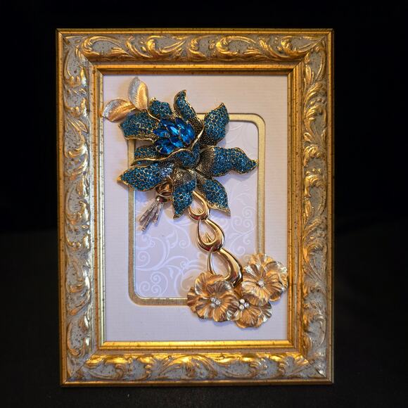 Hand Crafted Framed Jewelry Art 7.5"W x 9.5"H - Picture 1 of 5